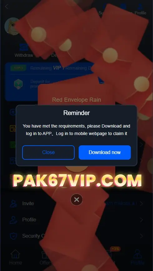 Show Pak67 game's Red Envelope Rain Event